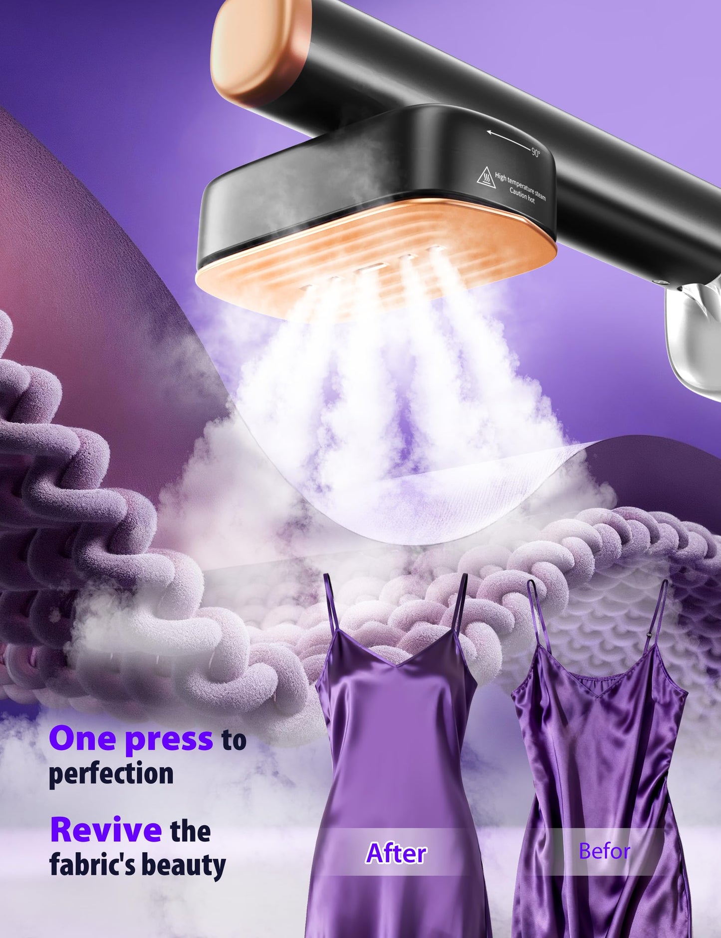 Travel Steamer for Clothes with 180 ml Water Tanks,15s Fast Heat-up,24 g/min Strong Steam Performance, Portable Garment Steamer with Touch Control, LED Display, Steam Iron(Black Gold)