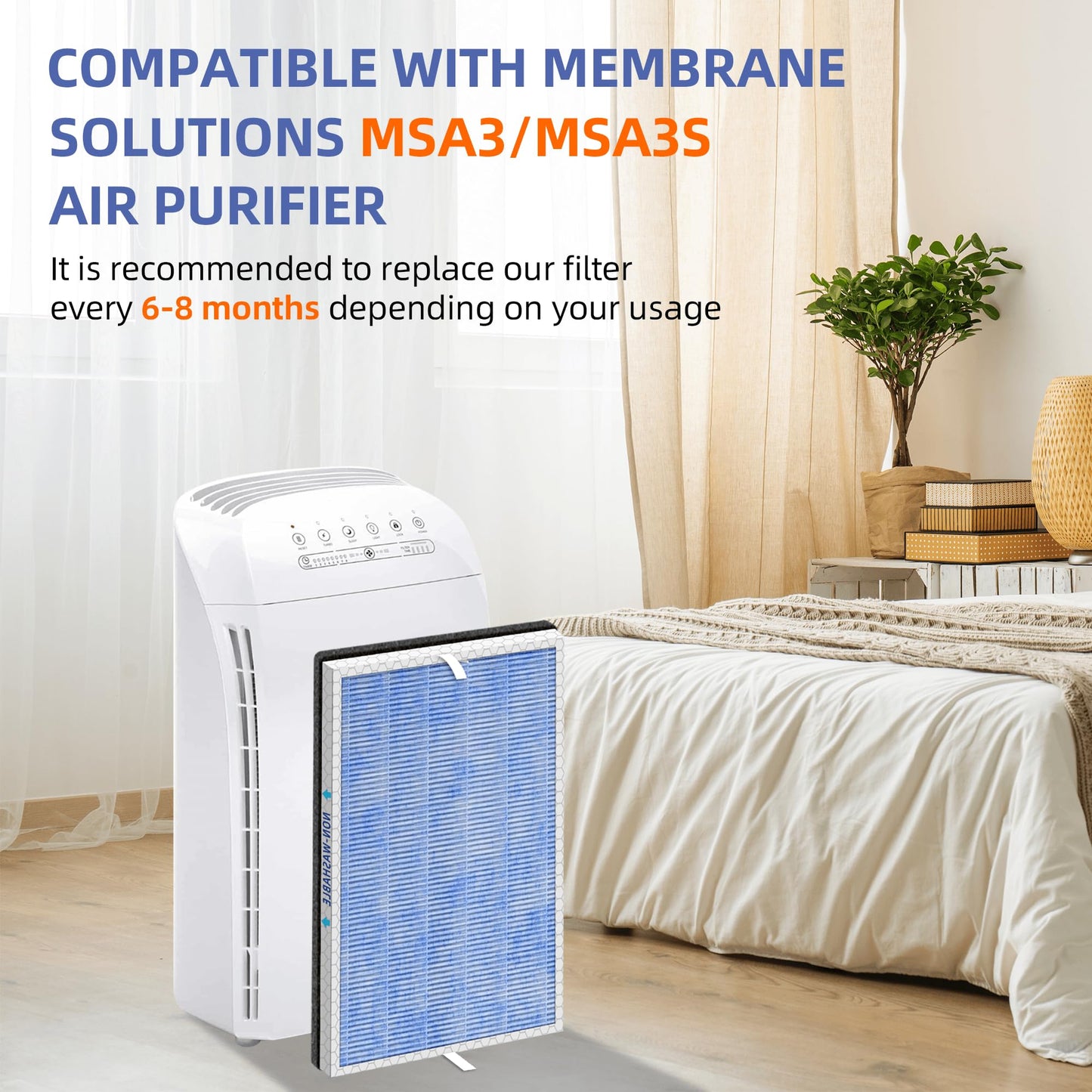 Pulluty MSA3/MSA3S HEPA Replacement Filter for Membrane Solutions MSA3 and MSA3S Air Purifier,Upgraded 4-in-1 H13 True HEPA and Activated Carbon Filter with OdallerPure Technology,3 Pack
