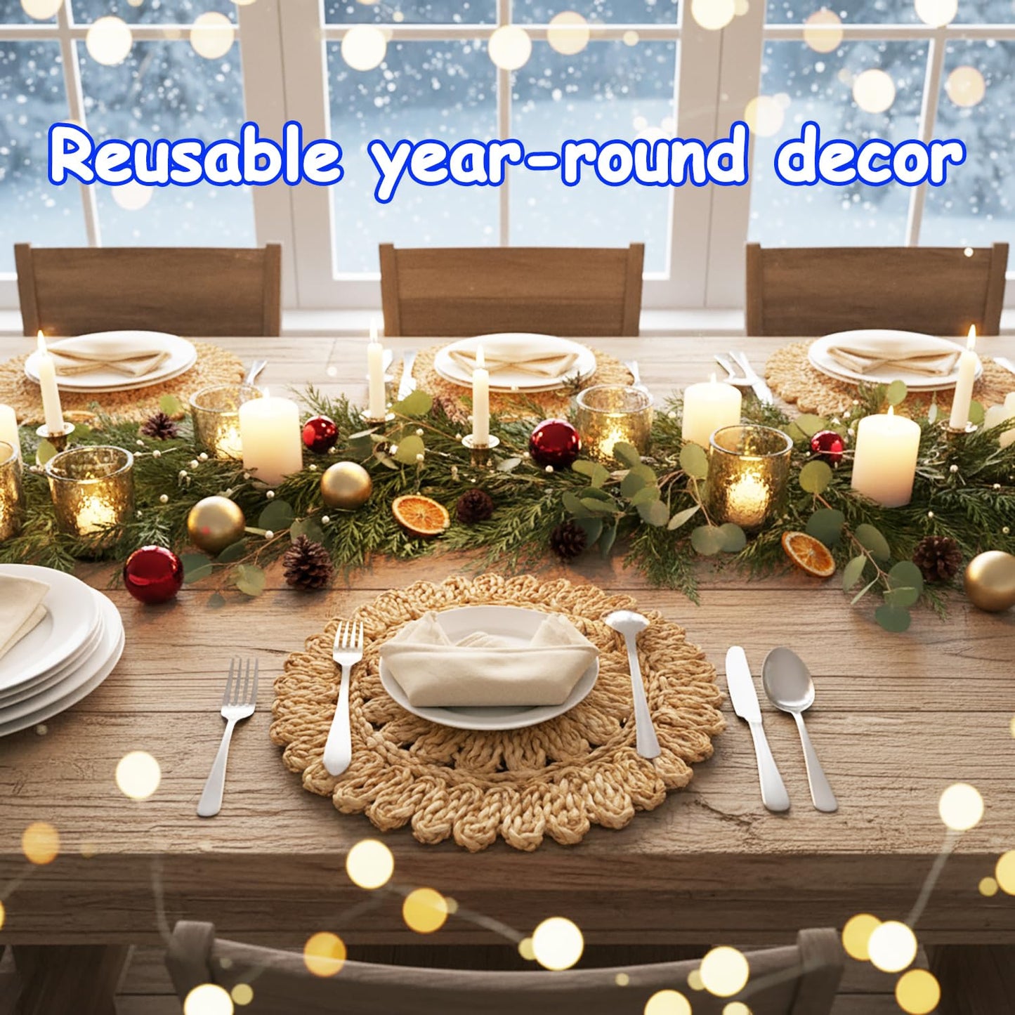 DELAQIKO 13.8" Round Corn Husk Placemats | Boho Woven Rattan Table Mats | Natural Spring Farmhouse Plate Chargers | Handmade Rustic Wicker Place Mats for Christmas Wedding (Set of 8)