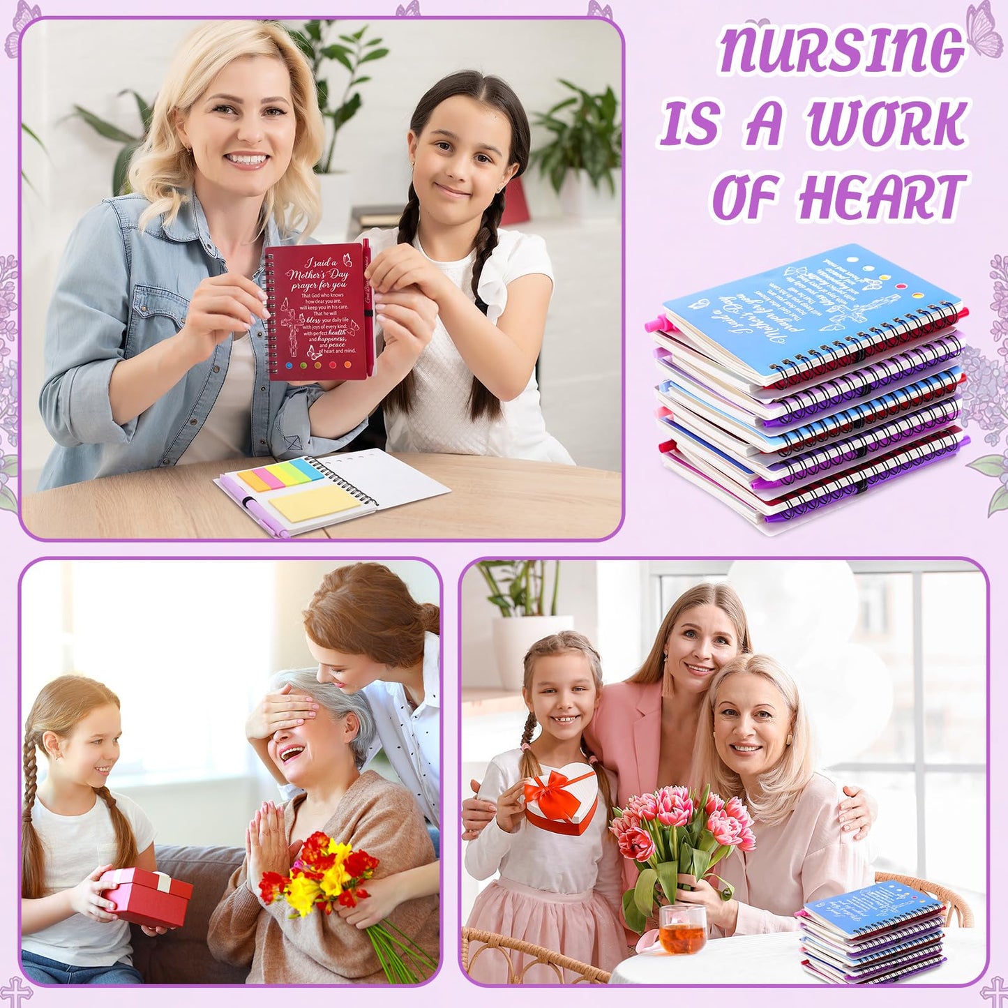 FunooFuno 24 Sets Mother's Day Christian Gifts Bulk Bible Verse Spiral Notebooks with Sticky Note Religious Ballpoint Pens Prayer Journal Church Gifts for Mamas Mom Women Mother's Day