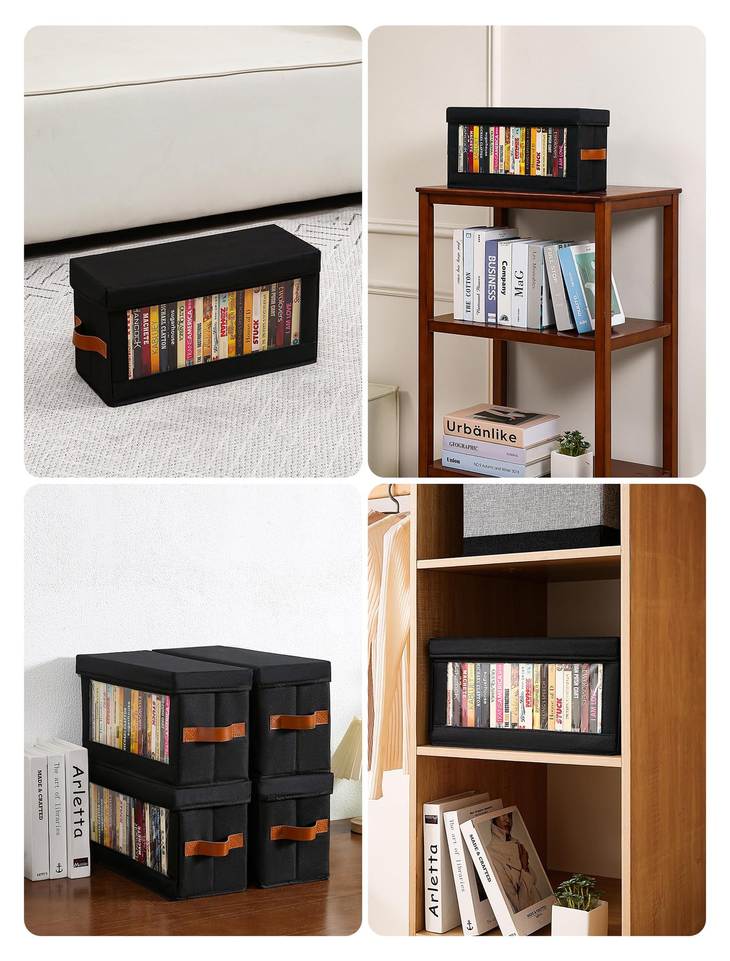 Coorganisers 4 Packs DVD Storage Box with Visible Window, Dustproof DVD Case Holder Organizer with Lid and Handles, Holds Up to 104 Cases, CD Holder for Blu-ray & CD Storage-15.75 x 6.10 x 8.07In