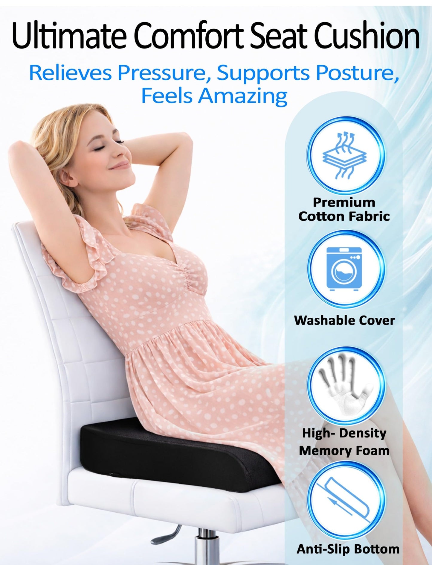 Adjustable Memory Foam Seat Cushion, Custom Height & Firmness, Ergonomic Office Chair Cushion for Back, Coccyx, Sciatica & Tailbone Pain Relief – Ideal for Office Chair, Car Seat, Wheelchair, Recliner