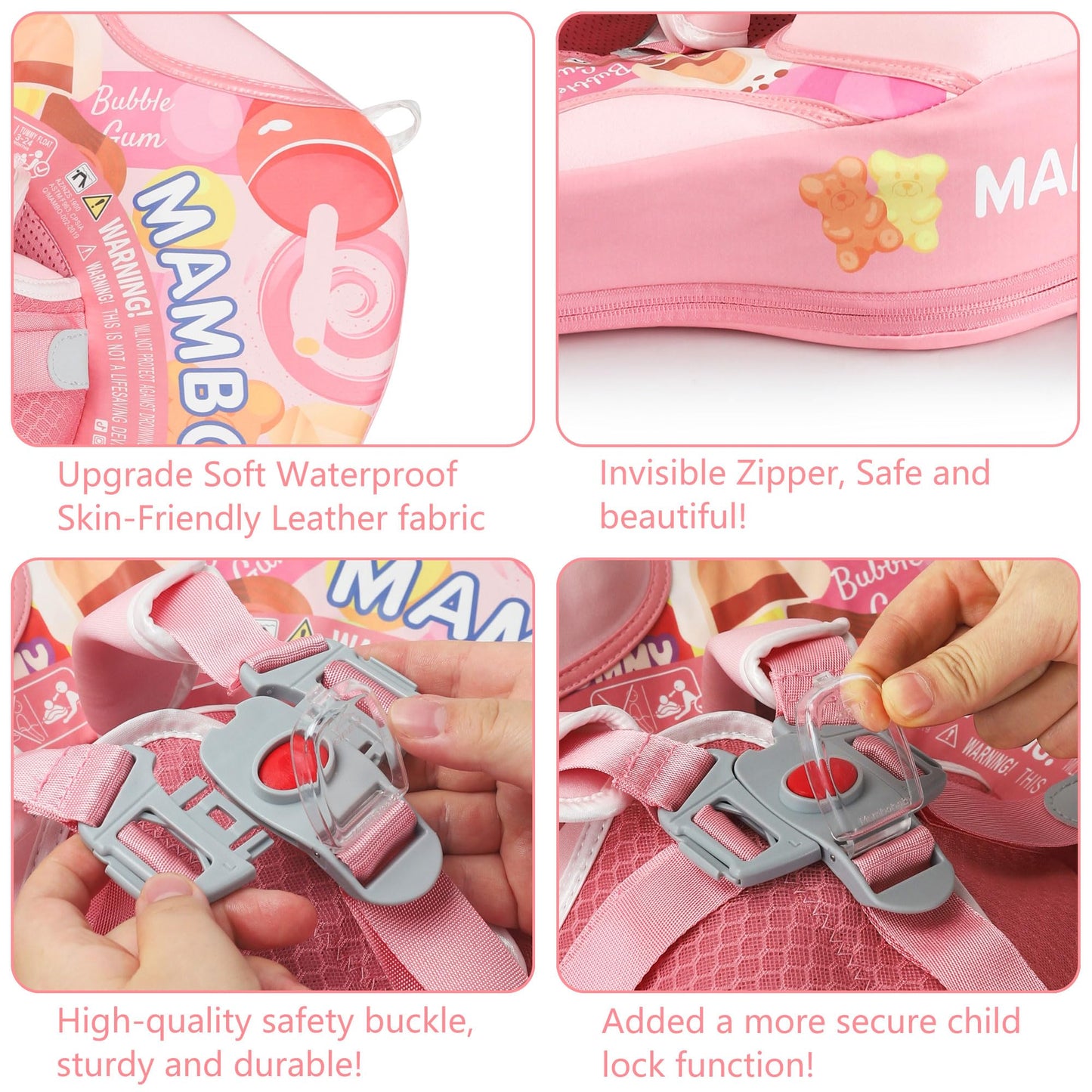 Mambobaby Float with Canopy Removable Baby Swimming Pool Float Non Inflatable Baby Safety Float Upgraded Tail Soft Skin-Friendly Material Swim Float for Toddler Infant 3-24 Months, Candy