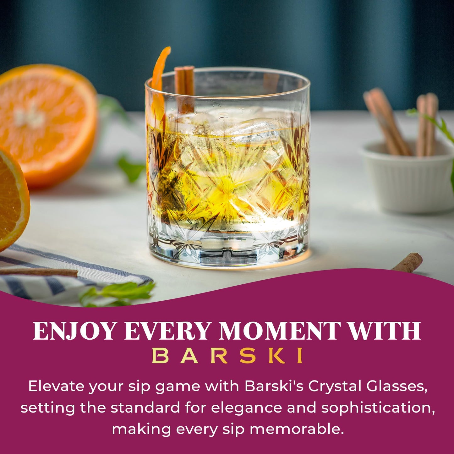 Barski Whiskey Glasses - Double Old Fashioned Rocks Glass - Set of 4 Lowball Tumbler - DOF Crystal Glass Tumblers - For Scotch - Bourbon - Water - Beverage - Drinking Glasses - 10.5 oz, Made in Europe