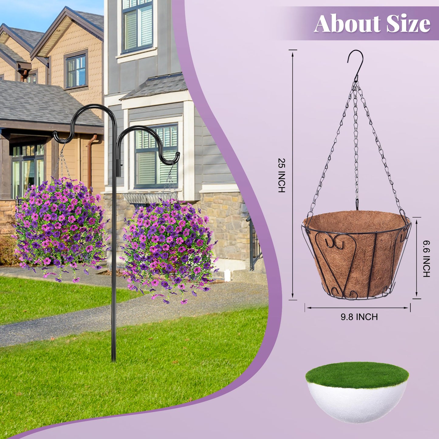Ammyoo Artificial Fake Hanging Flowers Plants with Basket for Outdoor Spring Decoration, Faux Silk Daisy Flower Real Touch UV Resistant for Outside Porch Patio Garden Yard Home Decor(Purple Lotus)