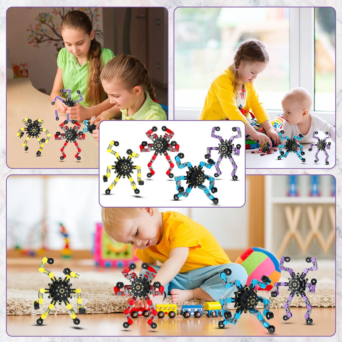 100 Pcs Funny Sensory Fidget Toy Bulk Transformable Chain Robot Finger Toys Fidget Spinners Stress Relief Fingertip Gyro Deformable Mechanical Spiral Twister Spinner for Adult Kids ADHD(Classic)