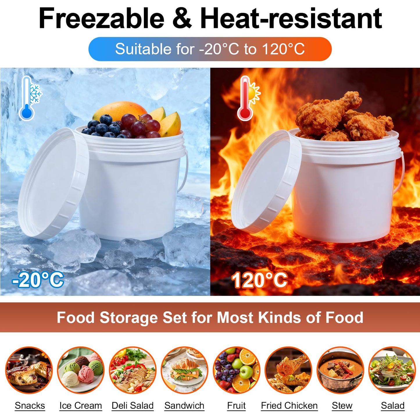 UMETASS 4 Pack 1 Gallon Plastic Buckets with Screw Lids & Handle, Food Grade Storage Containers for Kitchen, Freezer - Reusable White Plastic Bucket Set