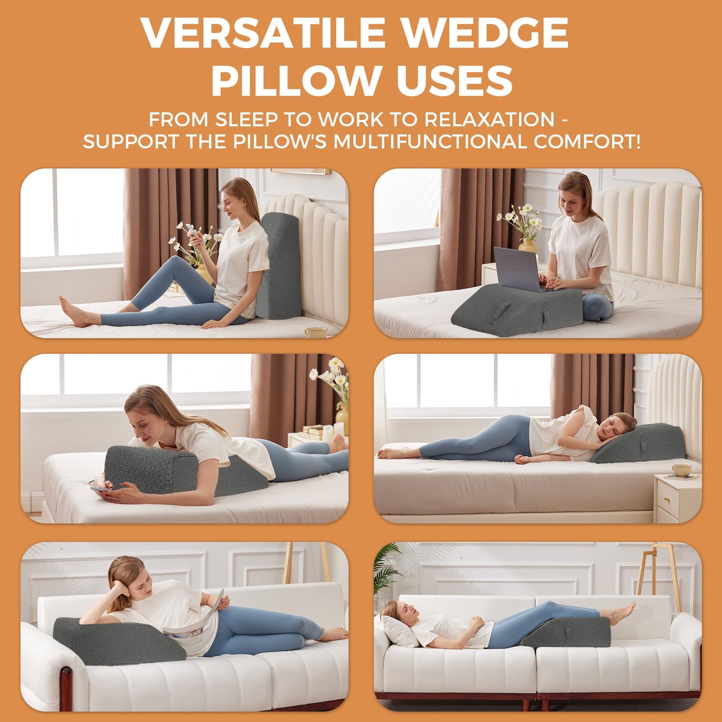 BIEEZZK Leg Pillow Elevation Blood Circulation, Leg Elevating Pillows for After Surgery, Sleeping, Memory Foam Wedge Pillow for Legs Swelling, Foot Knee Pillow for Back Pain, 23.6×16.8×8in, Dark Grey