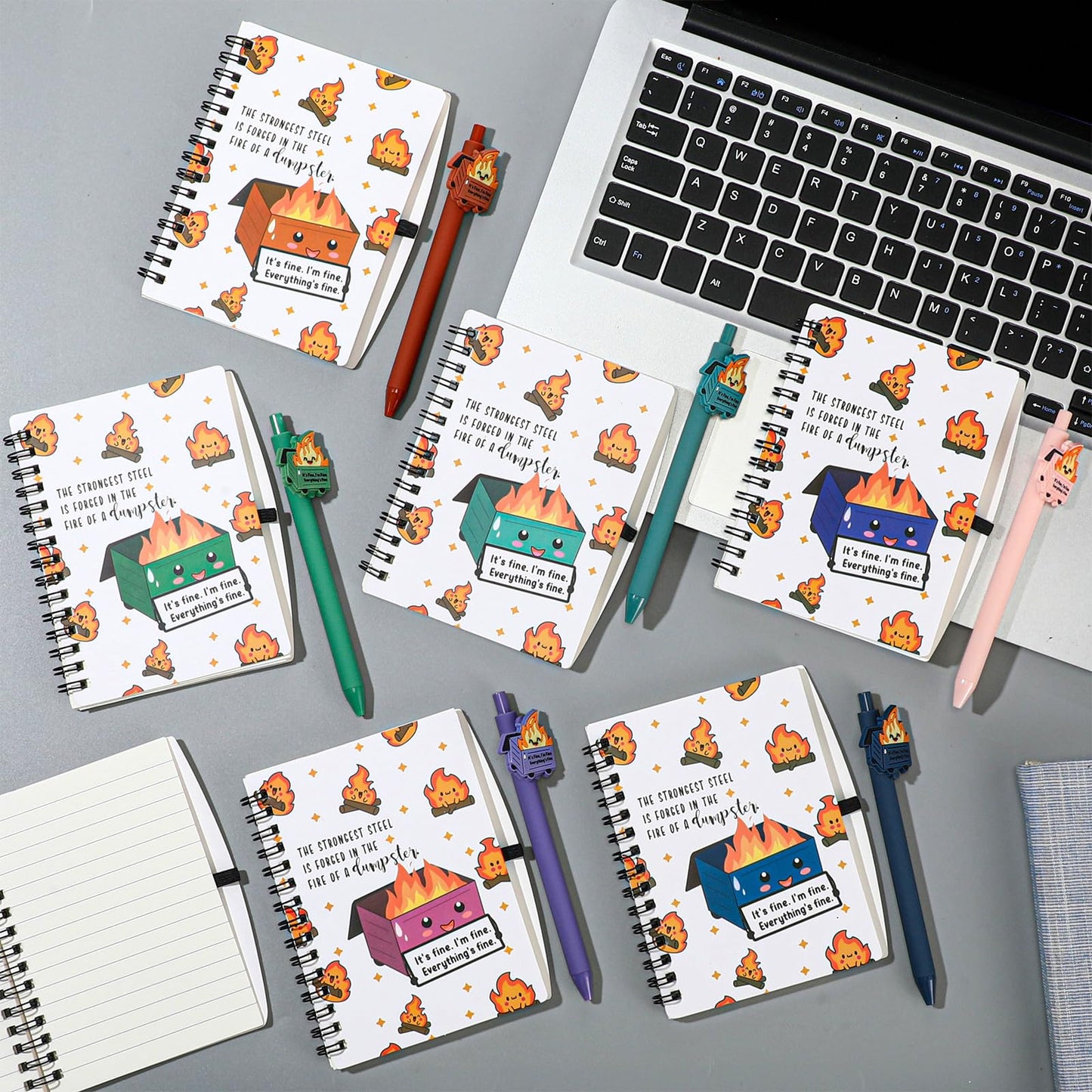 Resurhang 48 Pcs Dumpster Fire Gifts Bulk A6 Dumpster Fire Notebook Journals with Funny Ballpoint Pens 2026 End of Year Graduation Gifts for Students Teacher Employee Coworker Office Staff (Colorful)