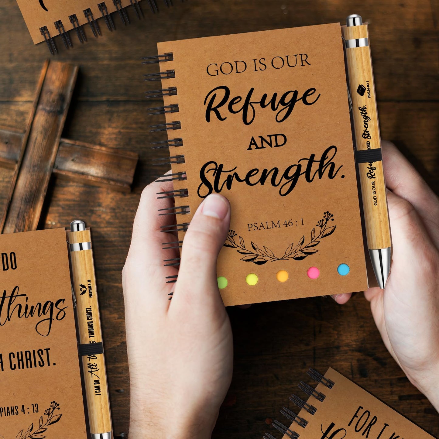 Spakon 60 Pcs/ 30 Set Mother's Day Christian Gifts Bulk Christian Bible Journals & Sticky Notes Gift Set with Pens for Father's Day Church, Pastor, Employee Appreciation, Christmas & VBS(Kraft)