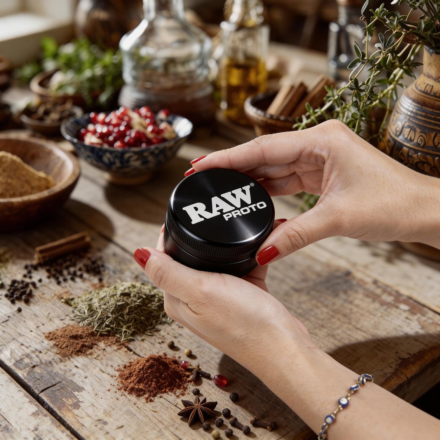 RAW Proto Herb & Spice Grinder – 2.5 Inch Kitchen Mill with Razor Sharp Teeth, Textured Grip Lid, Durable Aluminum Crusher