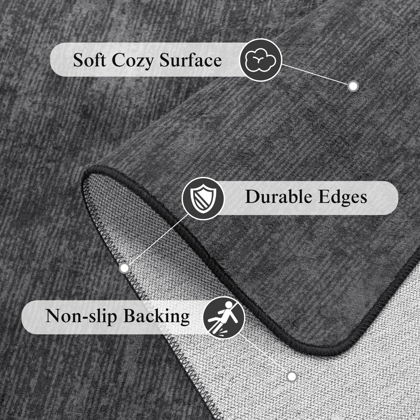 LIANLAM Washable Rug 5x7 Area Rugs for Living Room - Stain Resistant Non-Slip Backing Boho Rug for Bedroom,Durable & Ultra-Thin Vintage Large Area Rug(5x7,Black)