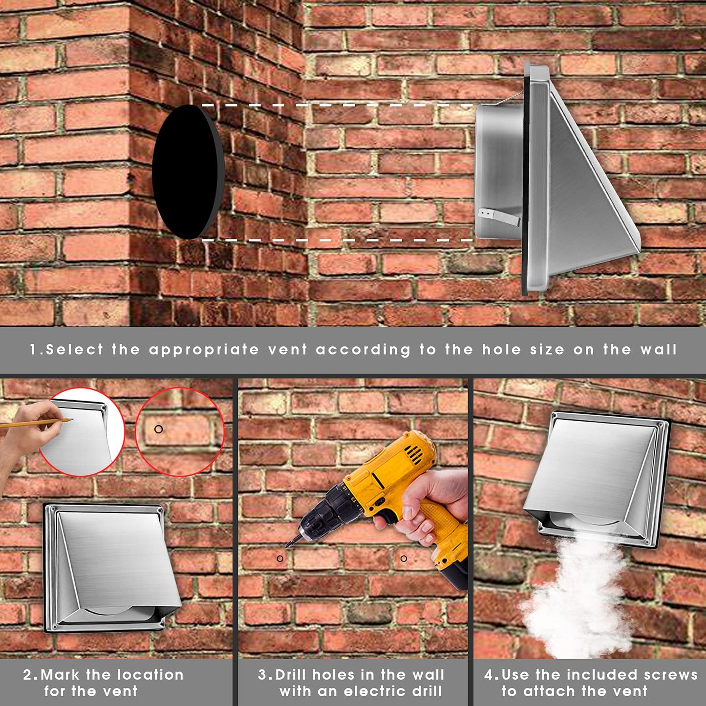 FRESH SPEED 6-Inch External Extractor Wall Vent Cushioned Non Return Flap