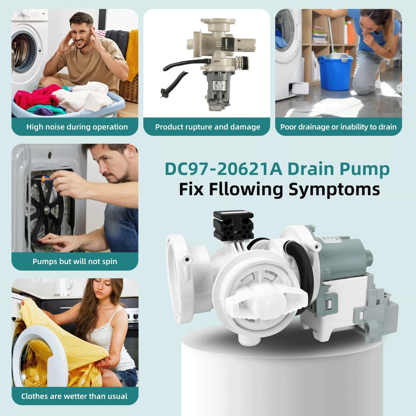 DC97-20621A DC31-00187A DC97-20621C Drain Pump Assembly for Samsung Washer,Replace PX3516-01 DC97-17999N WF45R6300AV/US WF45B6300AP/US WF45M5500AP/A5 WF45R6100AP/US WF45R6300AW/US AP6807020 PS12592830
