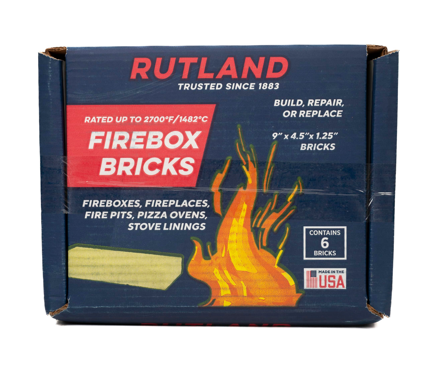 Rutland Fire Bricks, Properly Cured High Temperature FireBrick, USA-Made Residential Fire Clay Replacement for Wood Stove, Fireplace, & Pizza Oven, Size 9" x 4.5" x 1.25", 6-Pack, Tan
