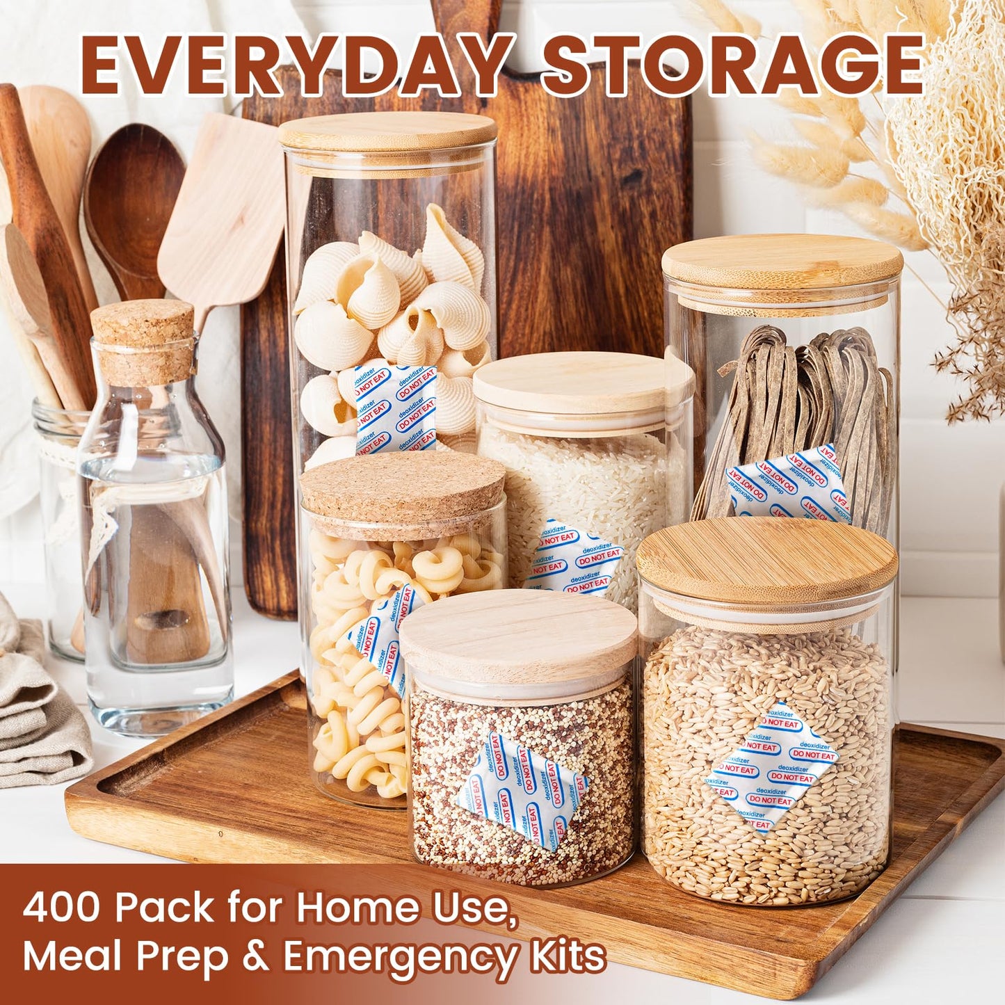 400 Counts 500cc Food Grade Oxygen Absorbers, 10 Individually Vacuum Sealed Packs with Oxygen Indicator, Oxygen Absorber Packets for Long Term Storage in Mylar Bag,Canning Jars, Freeze Dryer Storage