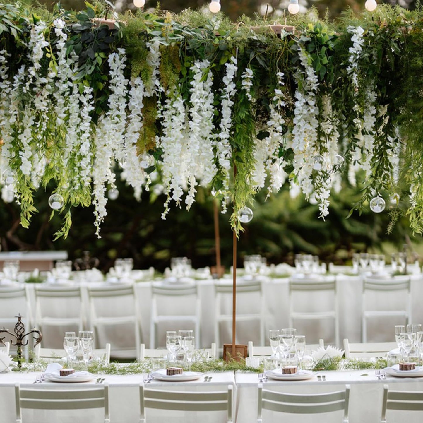 Alotiki Wisteria Hanging Flowers,48 Pack Fake Hanging Flowers,Wisteria Artificiales Garland for Home Wedding Arch Floral Party Garden Ceremony Outdoor Decor,3.6 Feet Long(48,White)