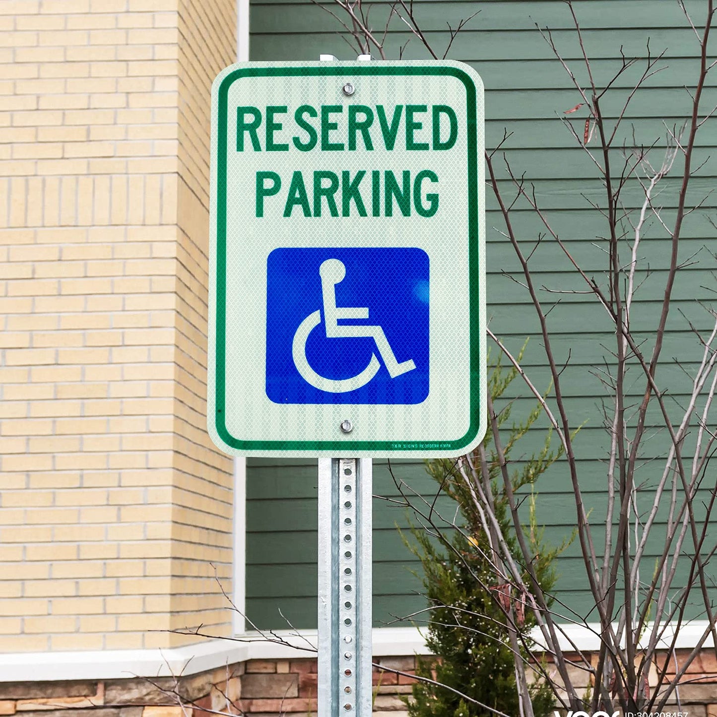 (4 Pack) Handicap Parking Sign, Reserved Parking Sign, Large 18" x 12" Engineer Grade Reflective Sheeting, Rust Free Aluminum, Weather Resistant, Waterproof, Fade Resistant, 2 Pre-drilled Holes