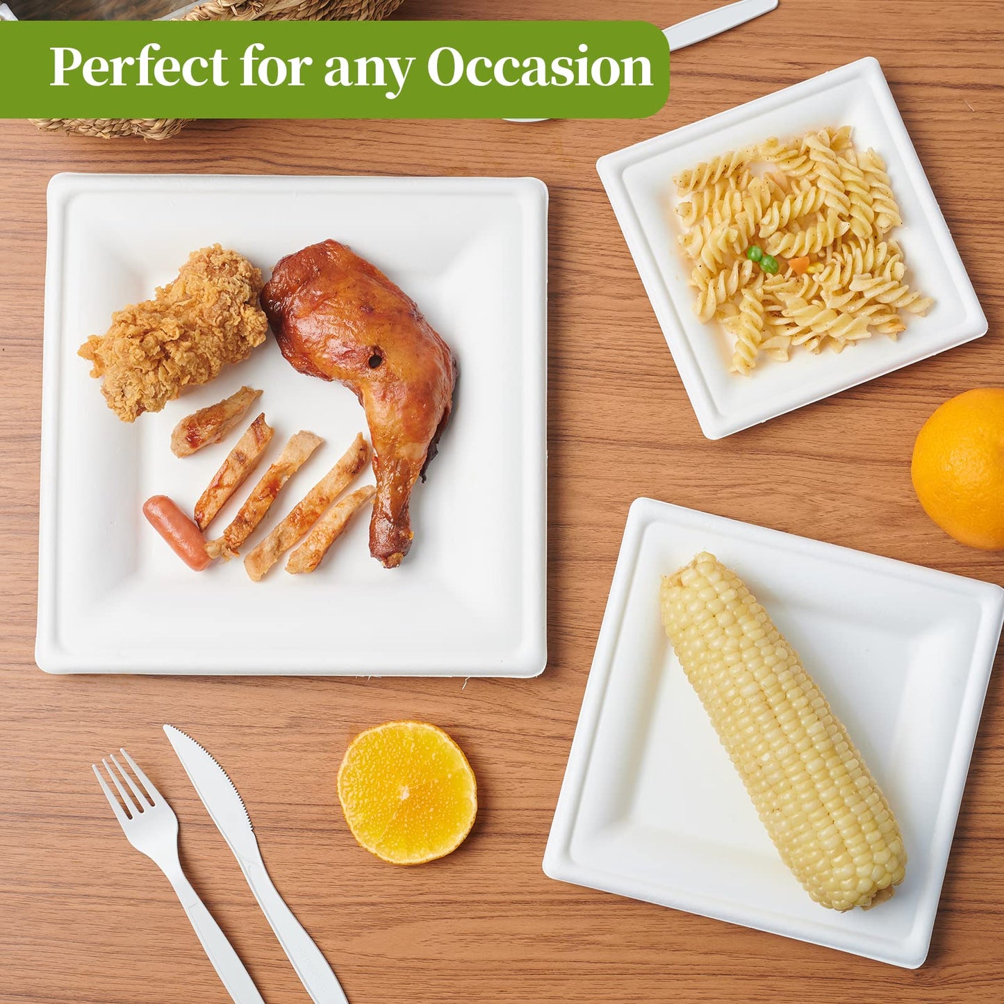 ECOLipak 150 Pieces Compostable Square Paper Plates, 10 inch Disposable Plates Square, Eco-friendly Biodegradable Sugarcane Bagasse Plates for Party Dinner Birthday