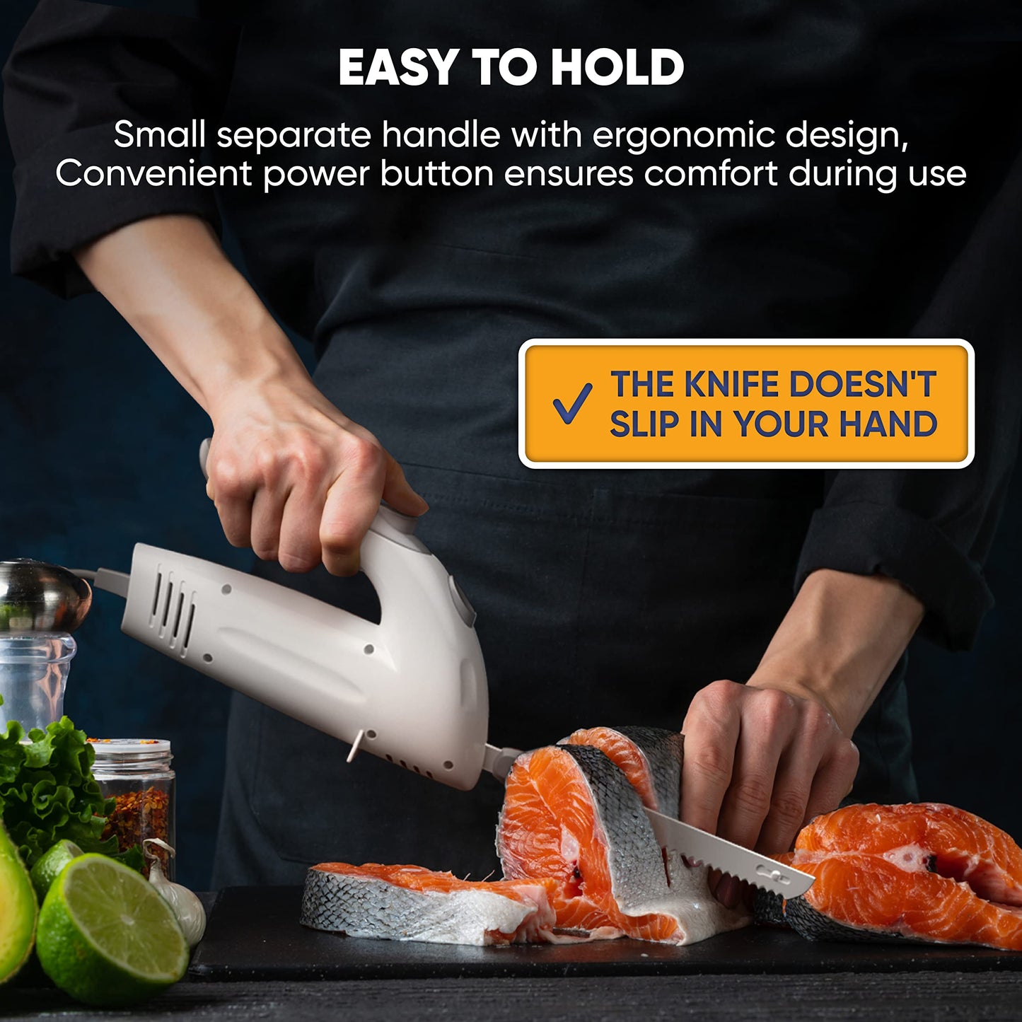 Homaider Electric Knife for Meat Slicing, Turkey, Carving Meat, Bread & More | Ergonomic Handle + 2 Carving Reciprocating Stainless Steel Blades and Serving Fork Included, 6 Foot Cord