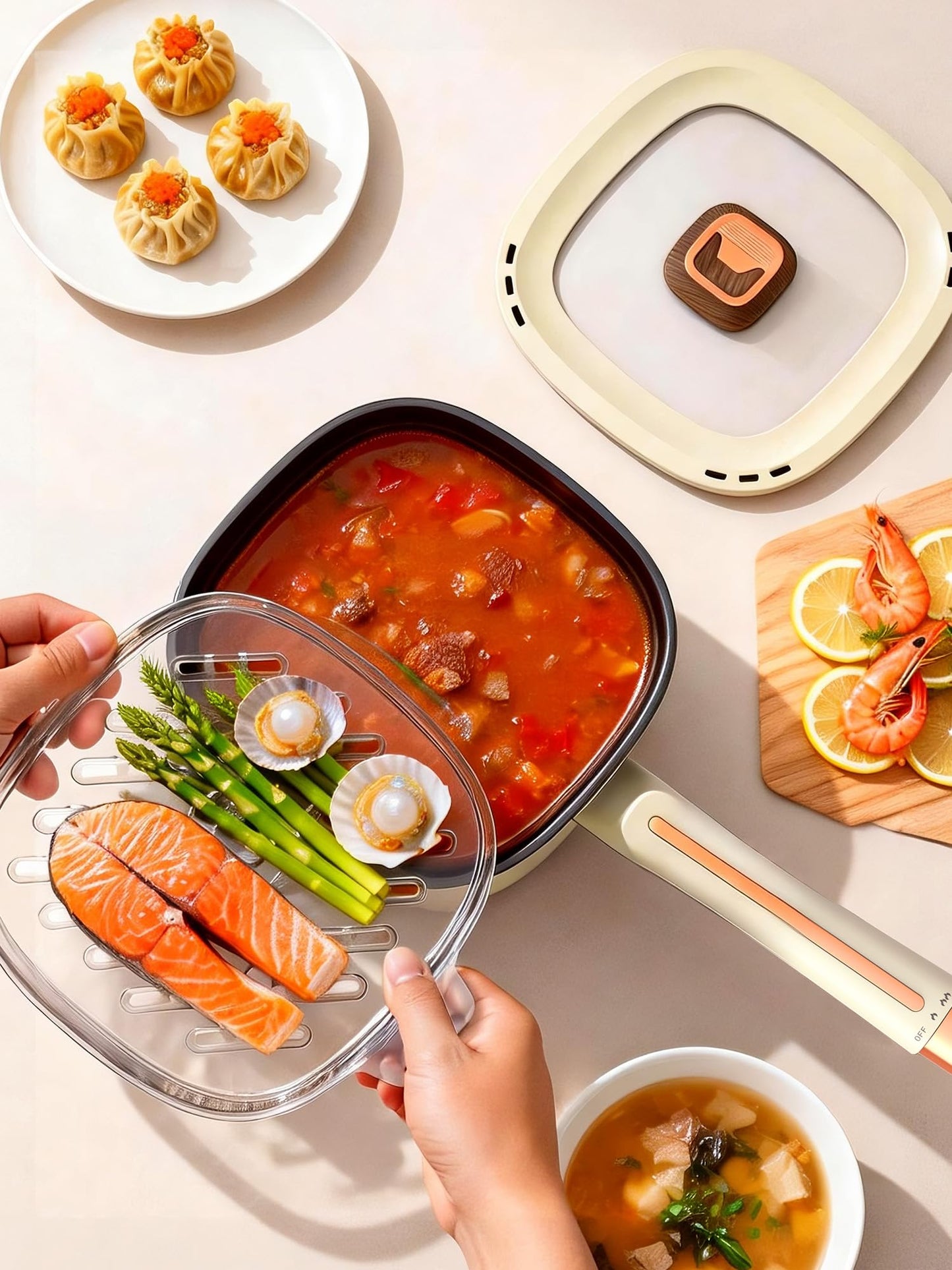 Cullinsss Hot Pot Electric for Cooking 2.5L Non-Stick Portable Cooker Frying Sauté Pan for Ramen Soup Oatmeal Steak Dorm Room Travel Lazy Pot with Power Adjustment