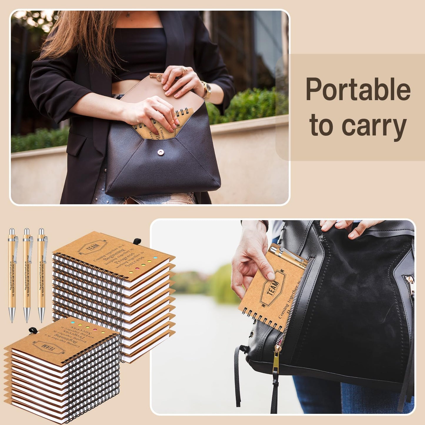 36 Sets Inspirational Spiral Notebook Set - Motivational Pocket Journals with Bamboo Pens - Team Appreciation Gifts for Employees and Coworkers - Bulk Thank You Notepads for Gratitude Encouragement