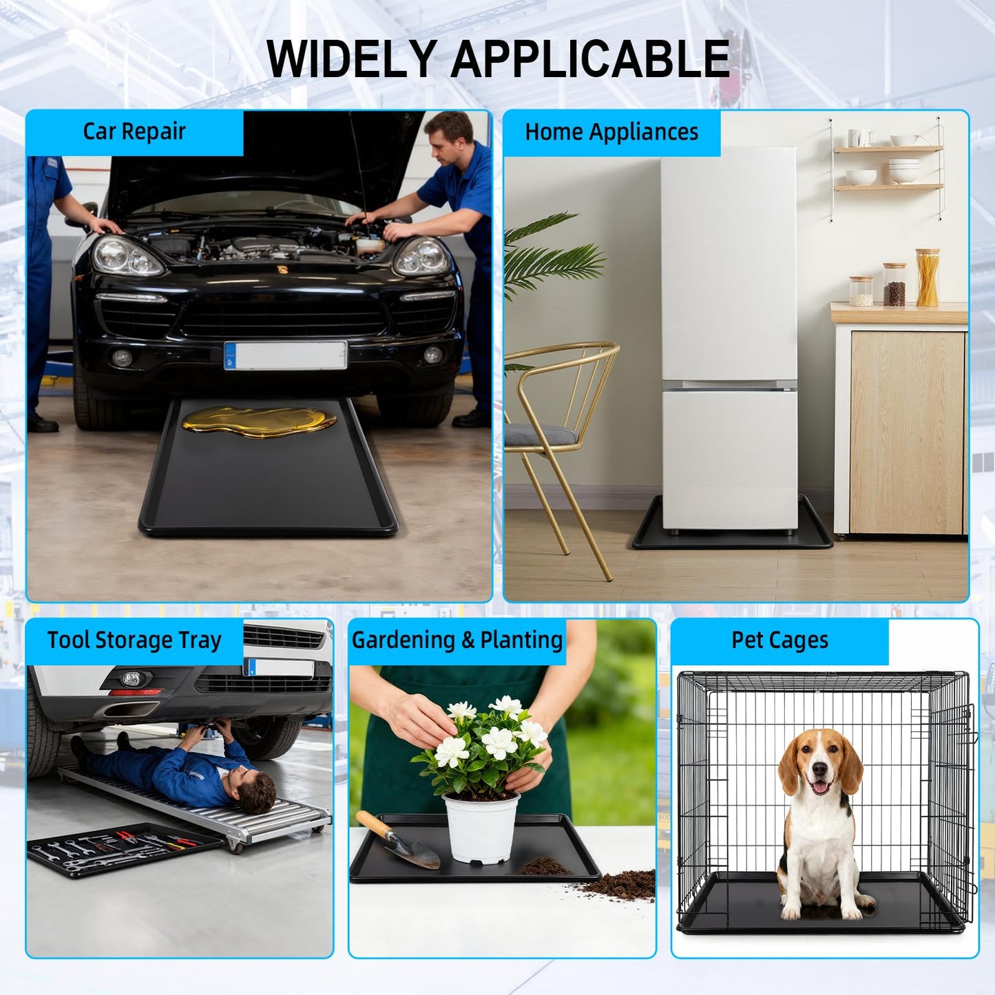 Dollate 3 Pack Extra Large Oil Drip Pan -35X24X1.5In Oil Drip Tray for Under Car, Automotive Plastic Drip Pan Oil Catch Drain Replacement Tray for Keep Garage Floor, Mini Fridge, Washing Machine Clean