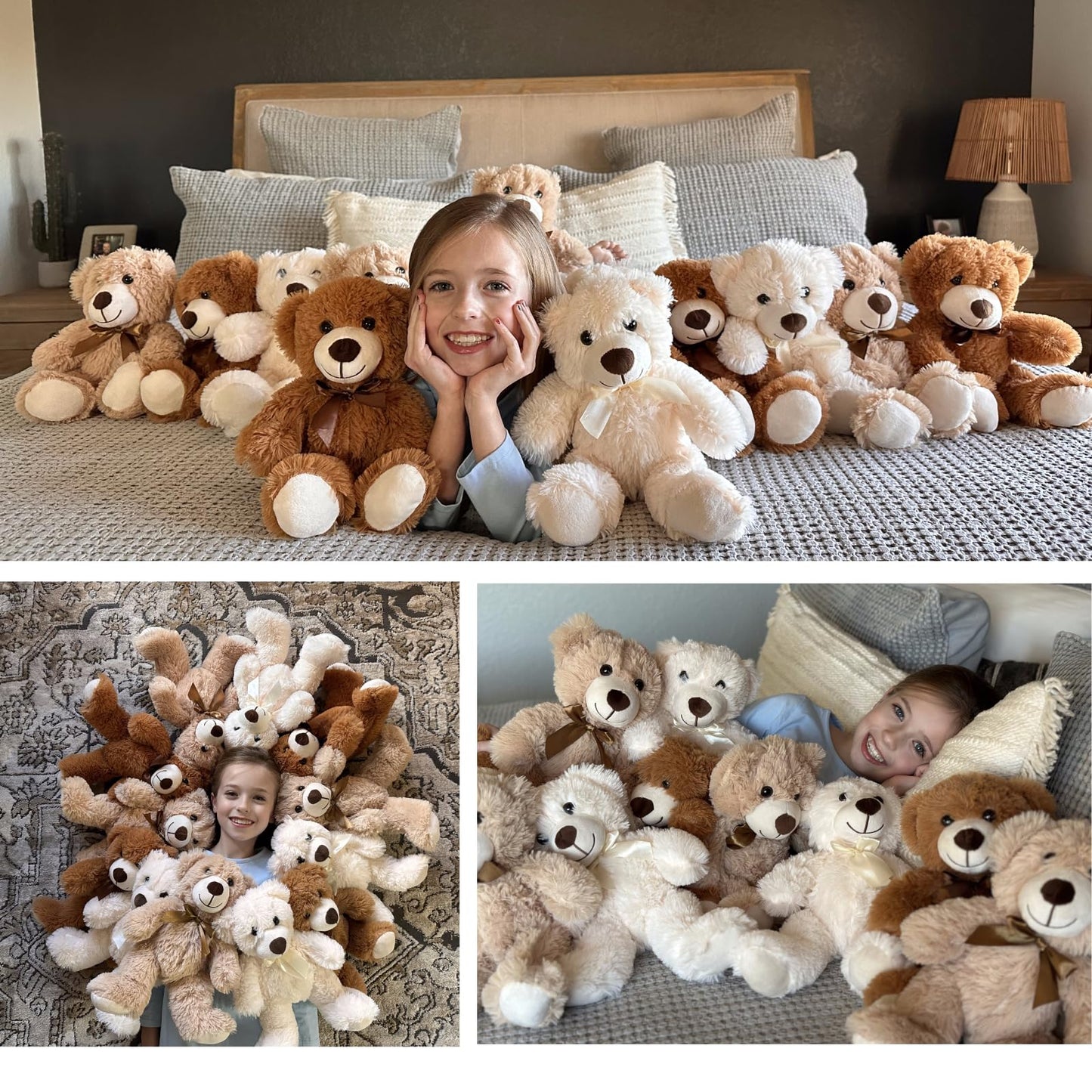 MaoGoLan 15 Pack Teddy Bears in Bulk, 14inch Small Stuffed Animals Teddy Bears for Baby Shower Wholesale Plushies for Themed Birthday Wedding Party Favors - 3 Colors