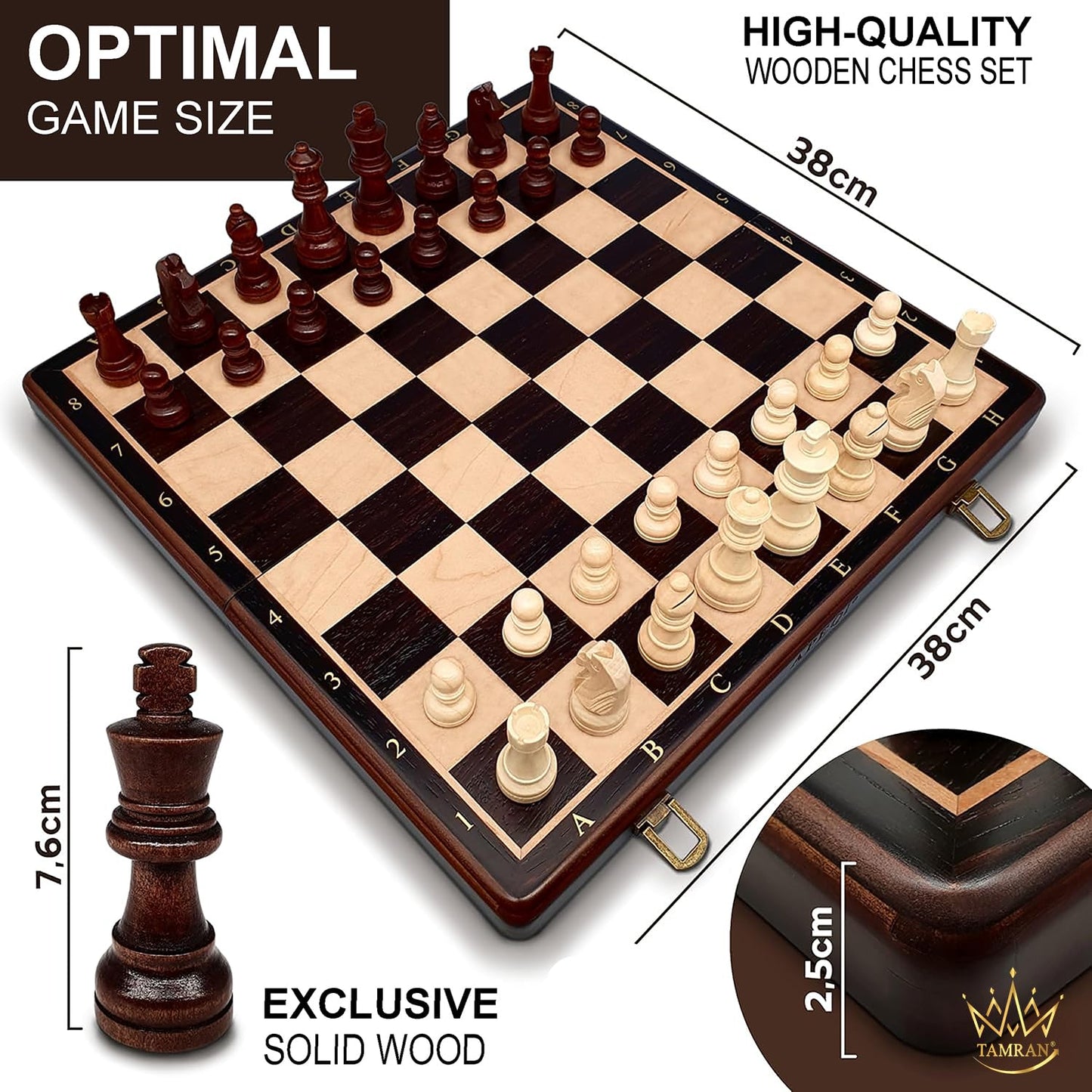 Magnetic Wooden Chess Board Game Set - 15 Inches Chess Sets for Adults and Kids, Foldable Chess Board Game, Handmade Portable Travel Chess Game, Chess Set for Begginers and Pros (Walnut Color)