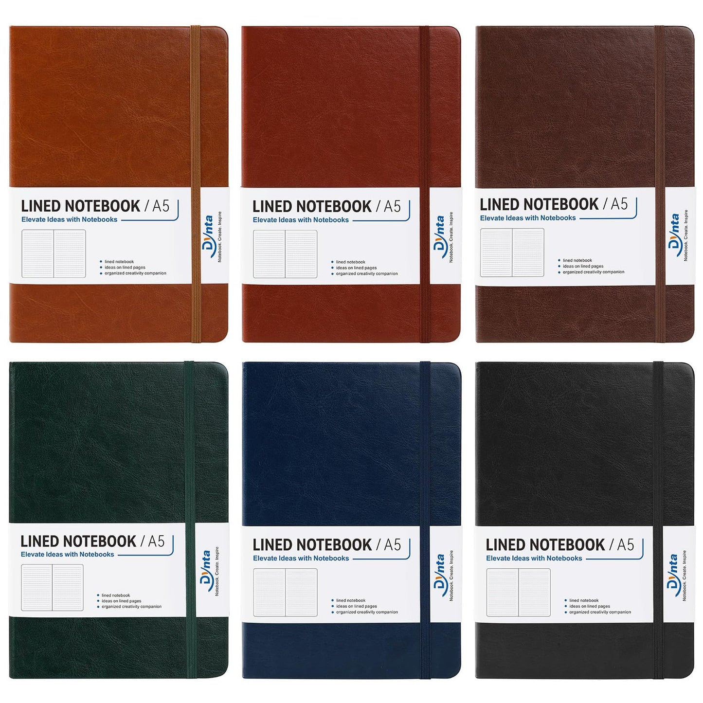 Dynta Office Notebooks 6 Pack, A5 Lined Pages, 100 GSM Paper, Hardcover, College Ruled, Professional Notebooks for Meetings, Work Notes & Everyday Writing