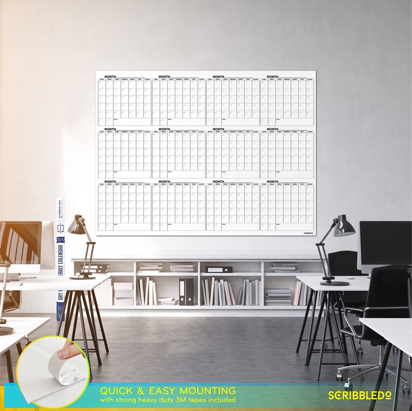 Large 36"x48" White Board Calendar for Wall 12 Month Planner Board Big Dry Erase Wall Calendar Monthly Large Includes 6 Markers Eraser Push Pins & Mounting Tape