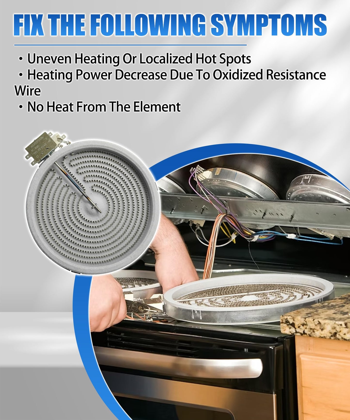 WB30T10045 WPW10242957 Range Oven Single Radiant Surface Element 8" 2000 Watt Fit For GE Stove Burner Replaces WB30T10132 WB30T10007 W10823708 WB30K5031 WP74007839 205C2307P003 205C2307P006