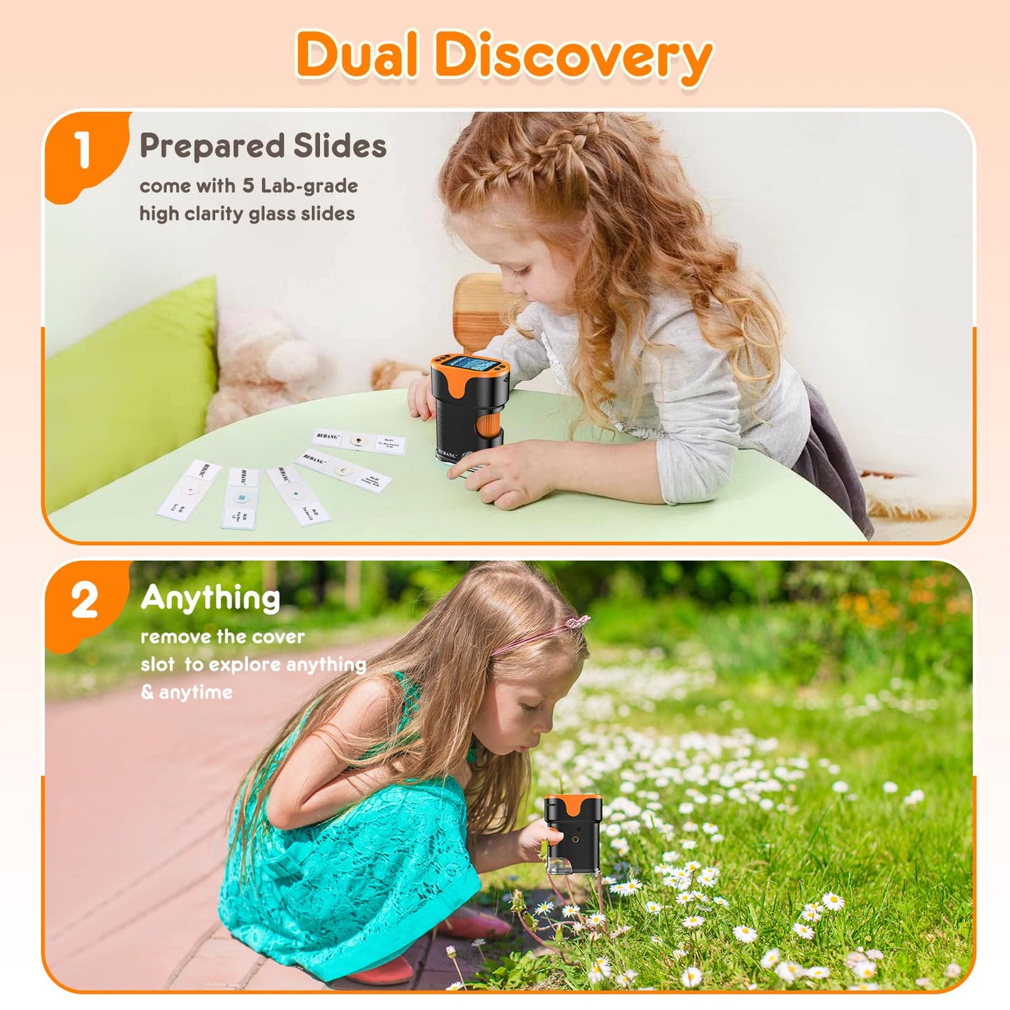 1000X Handheld Microscope for Kids 4K 2.0" Screen Rechargeable Mini Pocket Digital Microscopes w/Slides Kit Portable Edu Gift Age 4-6 8-12 Children Students