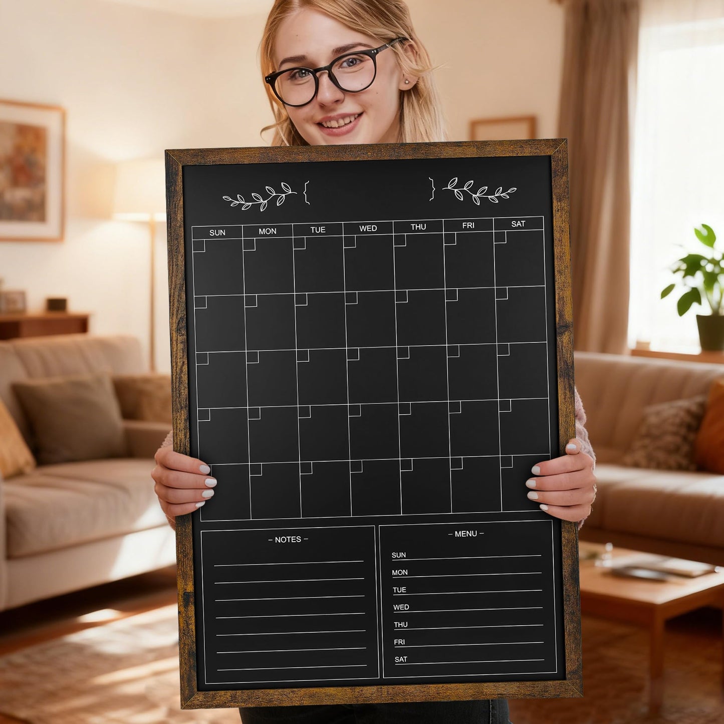 Marribol Chalkboard Calendar for Wall,20" x 28" Rustic Framed Magnetic Chalkboard for Home Kitchen Office School