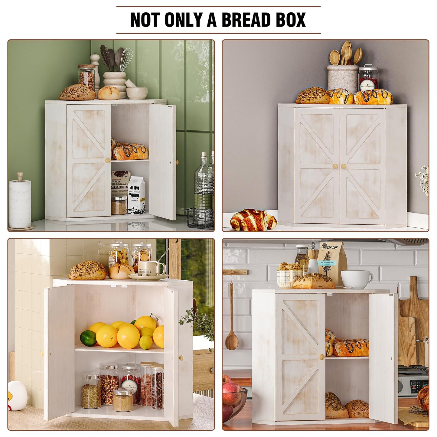 Trironsun Corner Bread Box for Kitchen Counter Double Layer Bamboo Bread Storage Container Large Capacity Bread Storage Bin Farmhouse Breadbox Organizer