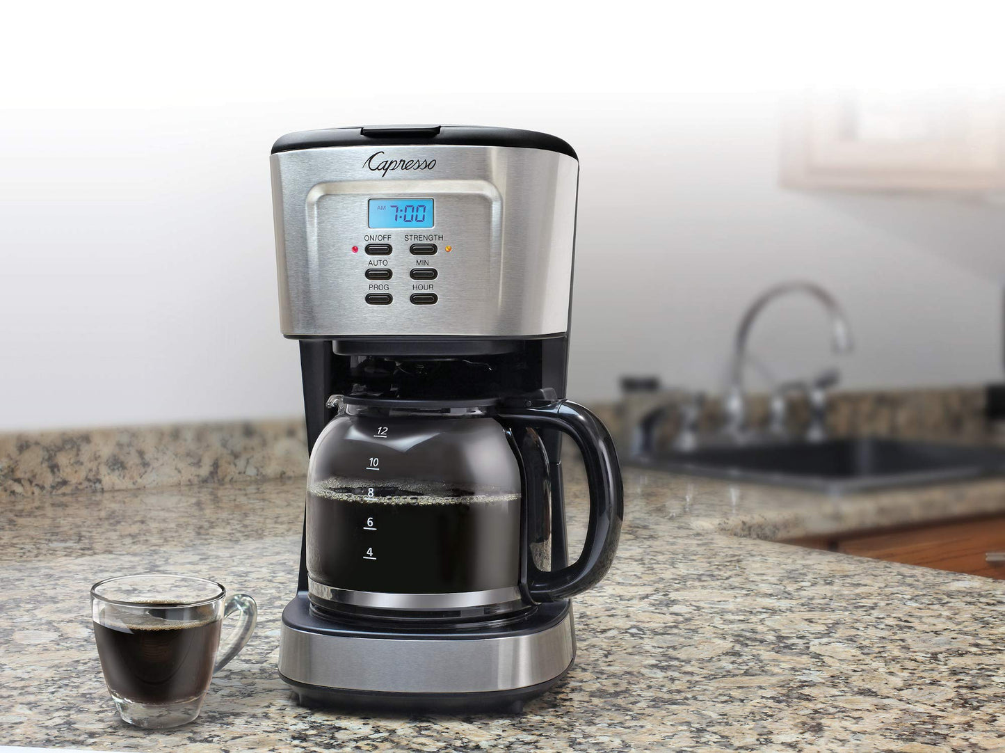Capresso 12-Cup Coffee Maker with Glass Carafe, Stainless and Black 416.05