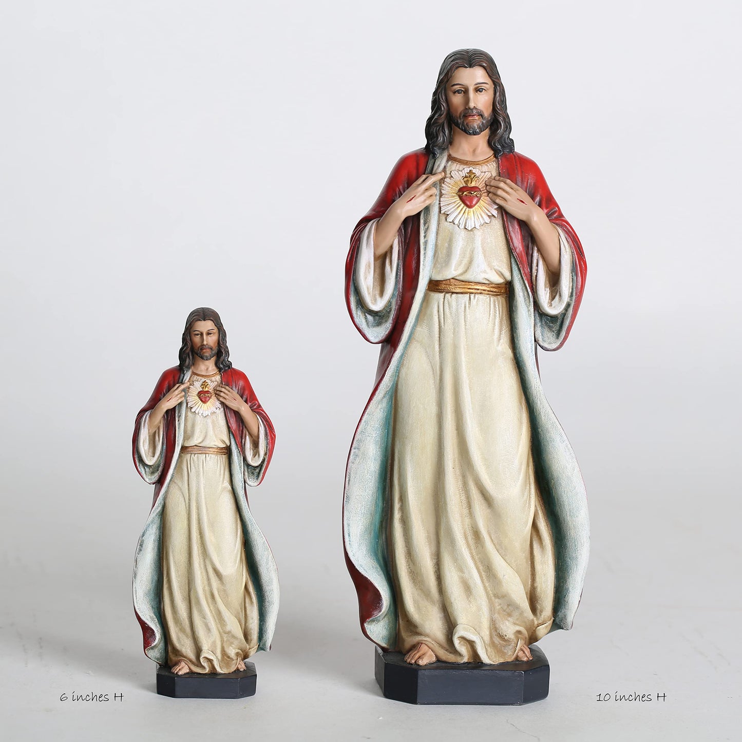 BC Catholic Sacred Heart of Jesus Statue, 10" H Jesus Christ Figure, Religious Catholic Gifts, Inspirational Indoor Home Decor, Hand Painted by Buildclassic