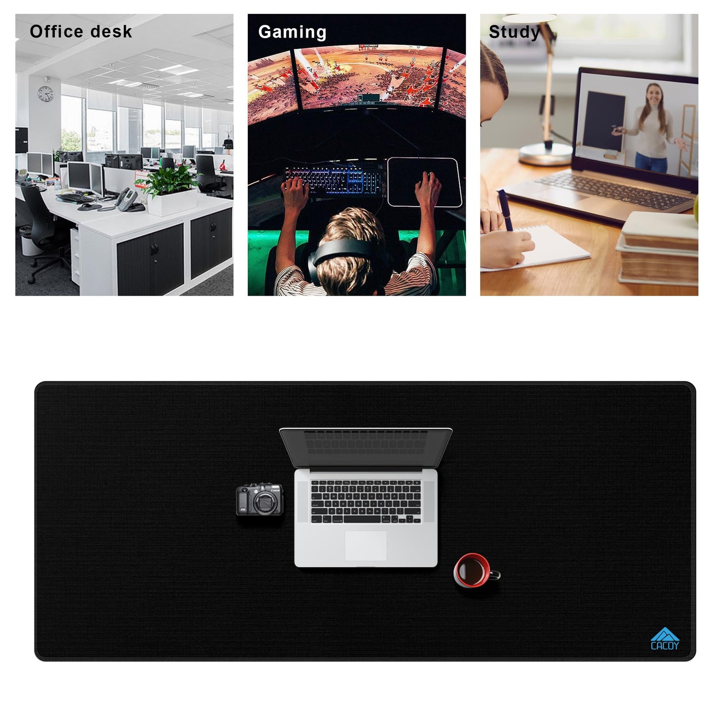 Cacoy 55" x 24" Extended Gaming Mouse Pad, XXL Large Mousepad for Full Desk, Oversized PC Computer Mouse Mat with Smooth Tracking Surface and Stitched Edge, Non-slip Rubber Base Office Desk Mat, Black