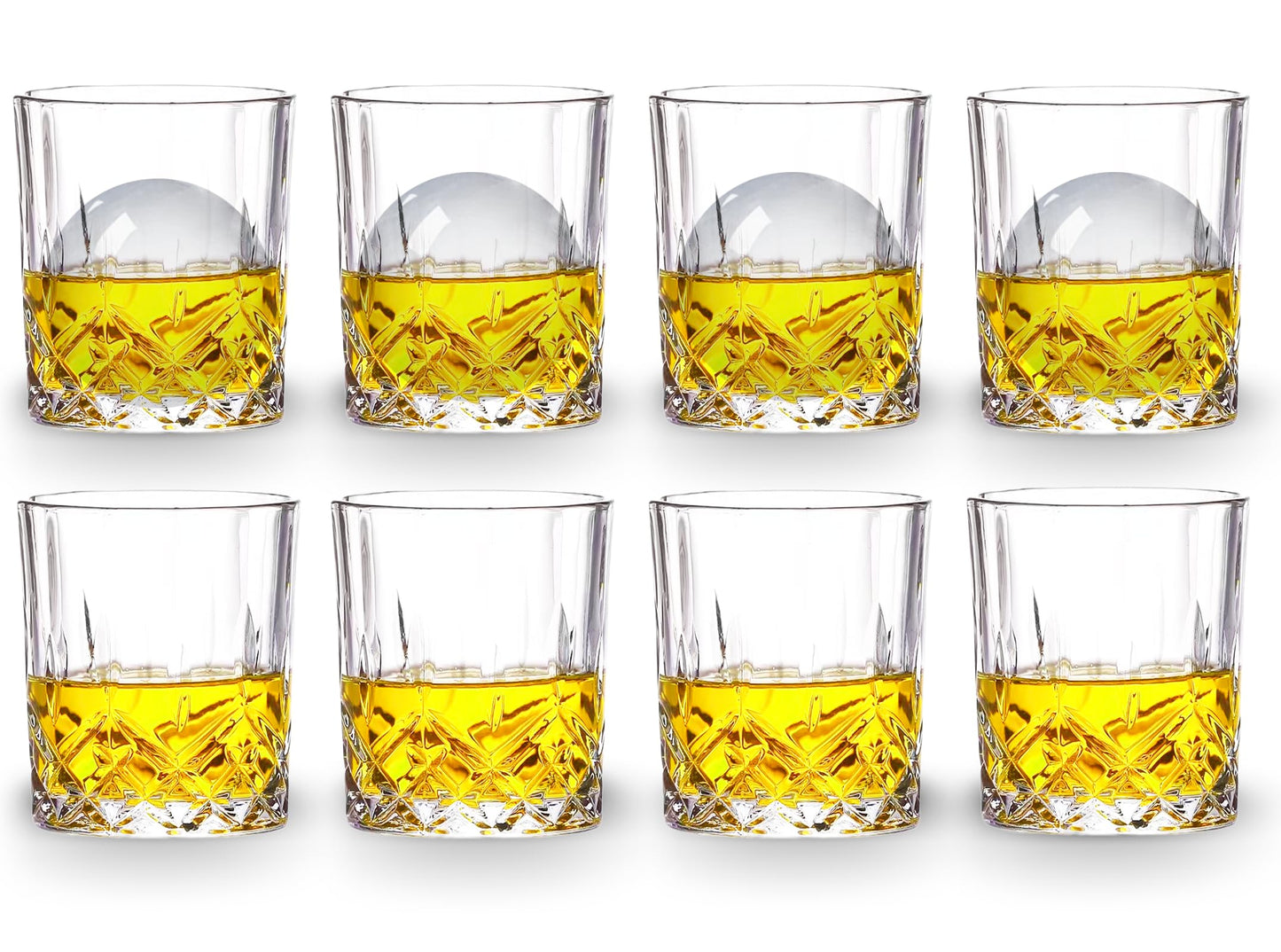 Gencywe Crystal Whiskey Glasses Set of 8(Buy 6, get 2 Free), 11 OZ Old Fashioned Whiskey Glasses, Bourbon Cocktail Rocks Glasses, Clear Bar Glasses for Drinking Scotch Vodka Tequila Rum Gift for Men