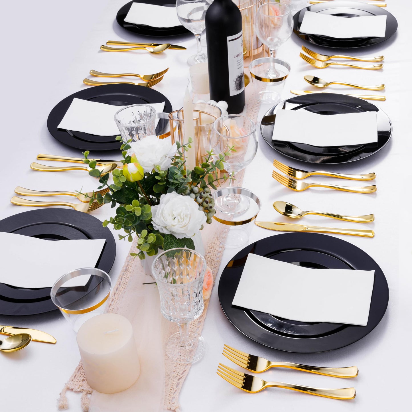 Bestluck 100PCS Black Plastic Dinner Plates 10inch, Premium Hard Disposable Plates for Party, Wedding
