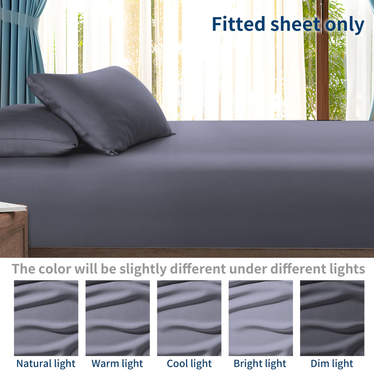 Bamboo Viscose Cooling Fitted Sheet King Size Only, 400 Thread Count, 16" Deep Pocket Cooling Bottom Sheets for Hot Sleeper, Silky Soft Breathable (King, Dark Grey