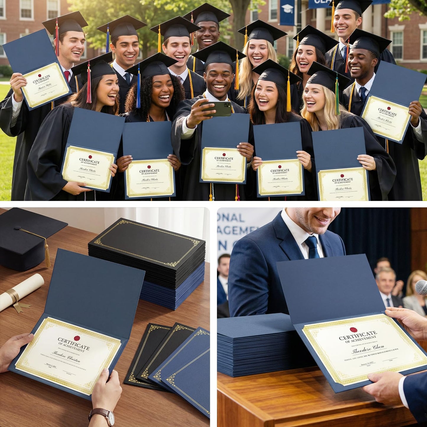 SUNEE Certificate Holders(Navy Blue, 50 Packs), Diploma Covers Gold Foil Border, for Letter Size 8.5x11 Certificates, Cardstock, Document Papers