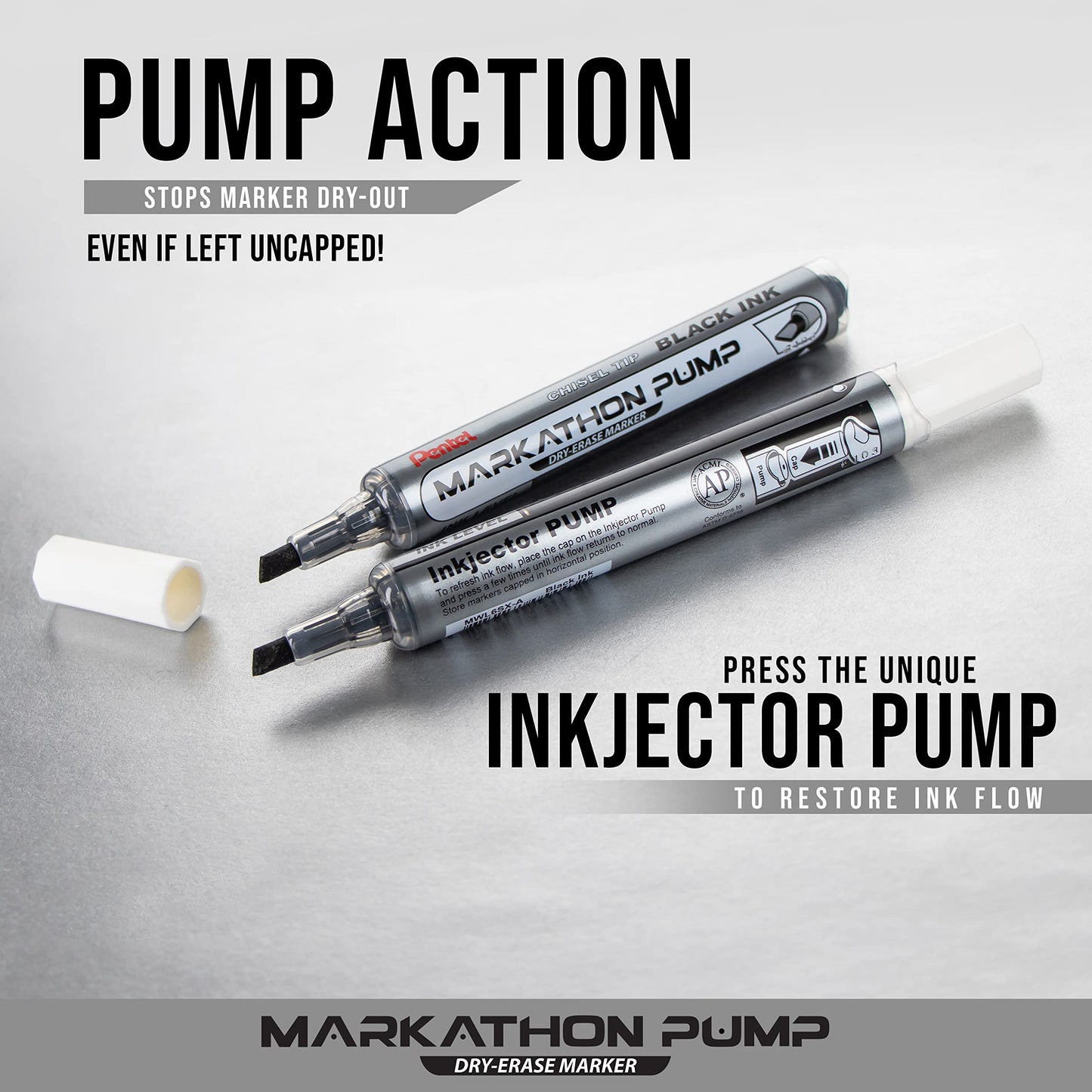 Pentel Markathon Pump Dry Erase Marker, Chisel Tip, Black Ink, 12 Pack (MWL6SX-A)