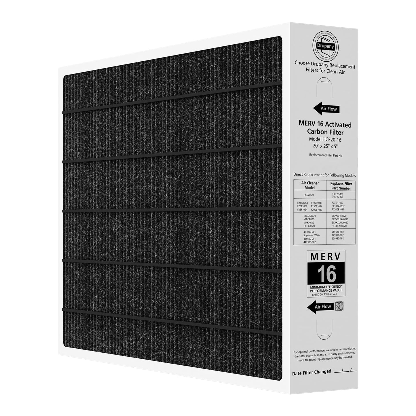1 Pack 20x25x5 MERV 16 Air Filter Compatible with Lennox HCC20-28 Healthy Climate Carbon Clean MERV 16 Furnace Filter for HVAC System, Part Number HCF20-16, HCF20-10