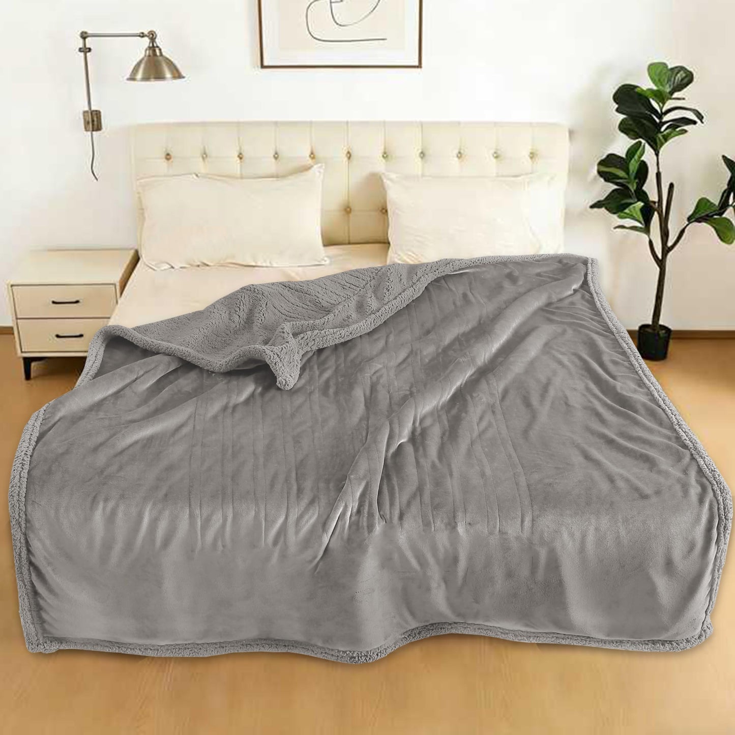 Electric Heated Blanket Full 72"x84"- 5 Heat & 10H Auto-Off, ETL Certified, Microplush Flannel & Sherpa, Same Color Both Sides, Machine Washable, Overheat Protection, Gifts for Home/Bedroom/Sofa, Gray