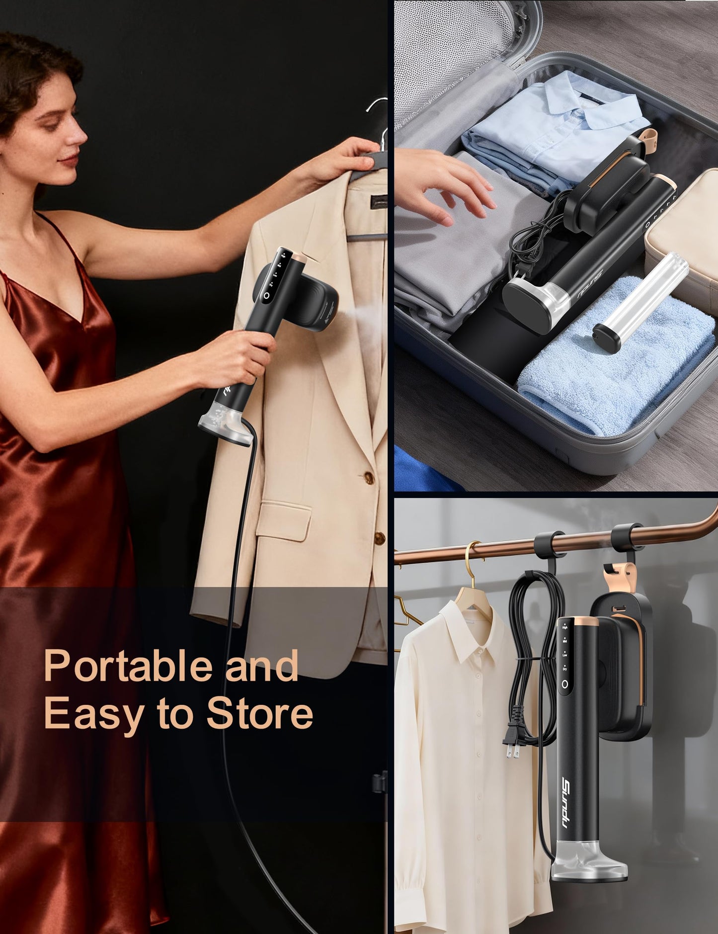 Travel Steamer for Clothes,Sundu Portable Handheld Garment Steamer,15s Fast Heat-up,2 Water Tanks (180 ml&100 ml),Steamer Ironing Gloves,45 Minutes of Continuous Ironing for Home,Travel(Dark)