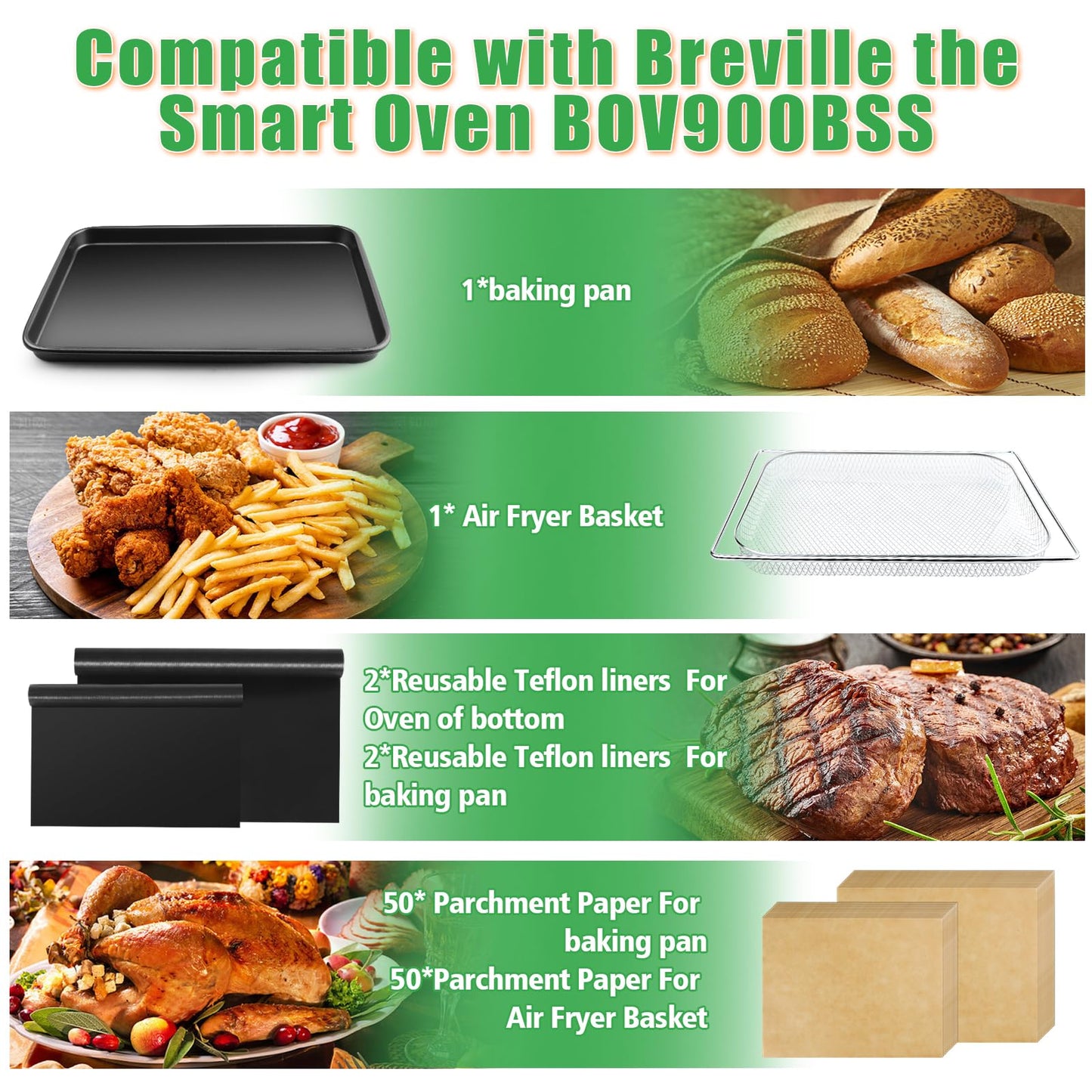 Air Fryer Accessories Compatible with Breville BOV900BSS Smart Oven Air Fryer Pro, Baking Pans Set with Baking Tray, Parchment Paper and Oven Mats for Breville BOV900BSS