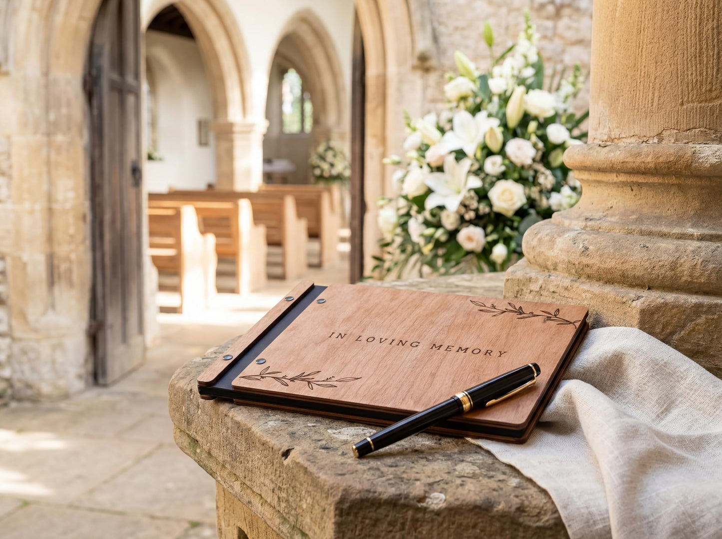 Aspen Studio Funeral Guest Book with Signing Pen in Loving Memory Wooden Funeral Guest Book for Memorial Funeral Service with Signing Pen for Funeral Reception