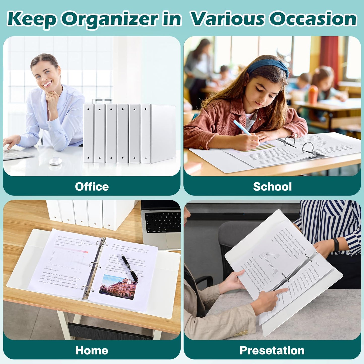 Heture 3 Ring Binder 1.5 Inch 6 Pack, 1-1/2" Clear View with Round Rings, PVC-Free,Holds for 325 Sheets 8.5X 11 US Letter Size Paper, Durable White Binders Perfect for Office,School and Home