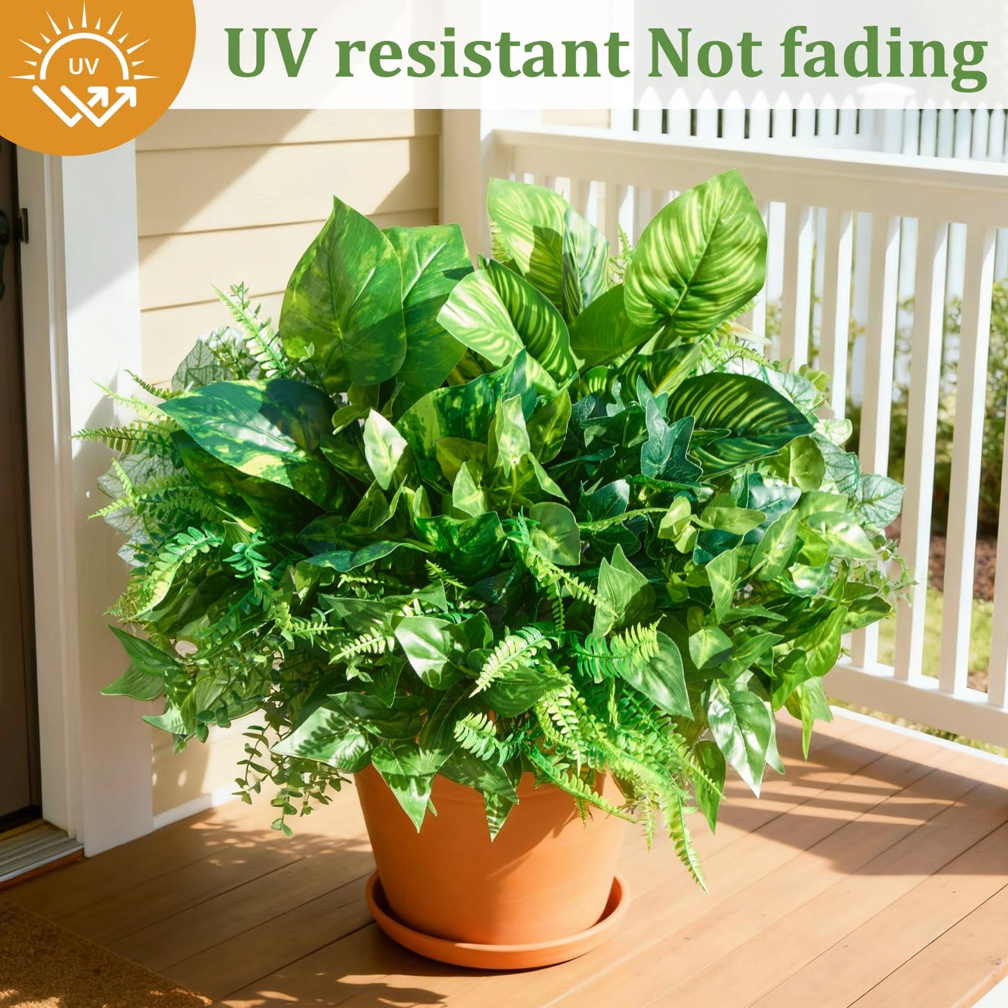 Faylifeway 12 Bundles Artificial Plants Outdoor,UV Resistant Fake Greenery Stems with Large Shrubs Faux Plastic Plant for Outside Front Porch Planters Garden Window Box Patio Decor(Pot Not Included)